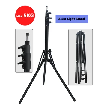 

Heavy Metal 2.1m Light Stand Max Load to 5KG Tripod Live Broadcast Portable foldable Tripod for Photo Studio Background Stand