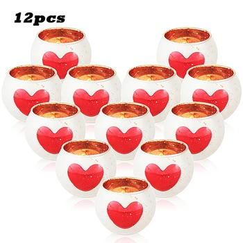 

12Pcs/Set Creative Heart Printed Glass Ball Candlestick Romantic Candlelight Holder Dinner Bar Festival Ornaments