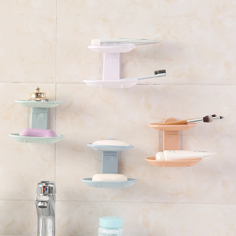 

Double Layers Soap Holder Bathroom Soap Box Storage Kitchen Tool Soap Dish Tray High Quality Shower Wall Shelf Bath Accessories