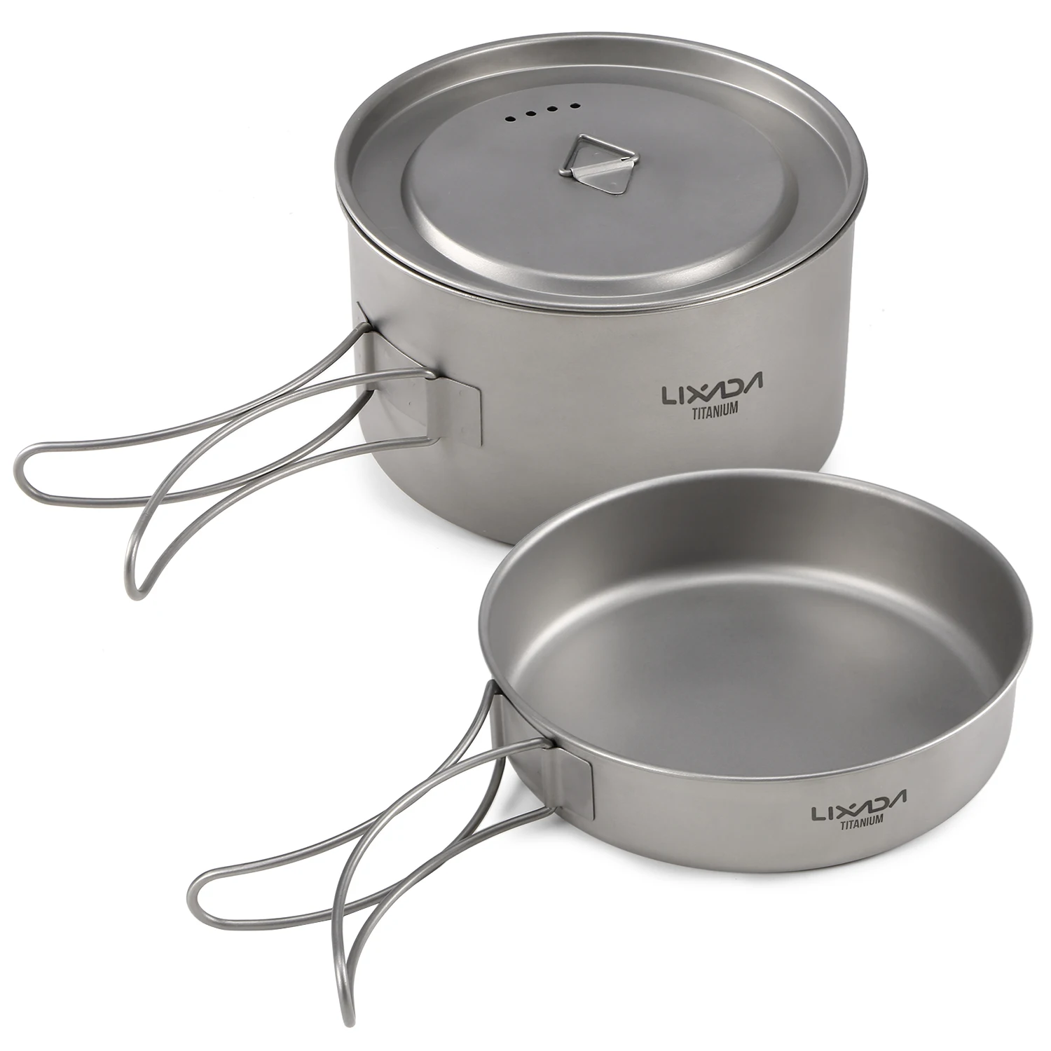 Lixada 2pcs Camping Mug Titanium Pan Tourist Tableware Picnic Utensils Outdoor Kitchen Equipment Travel Cooking Cookware Hiking