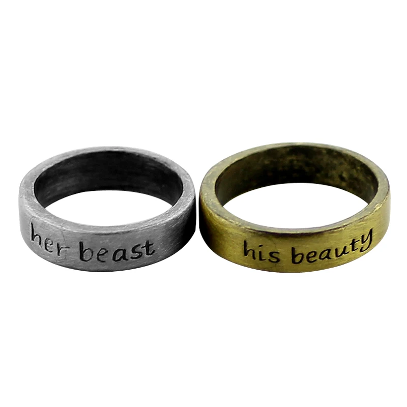 2019 Stainless Steel Engraved His Beauty &amp Her Beast Letter Lover Wedding Ring For Men Women Couple Jewelry Gift | Украшения и