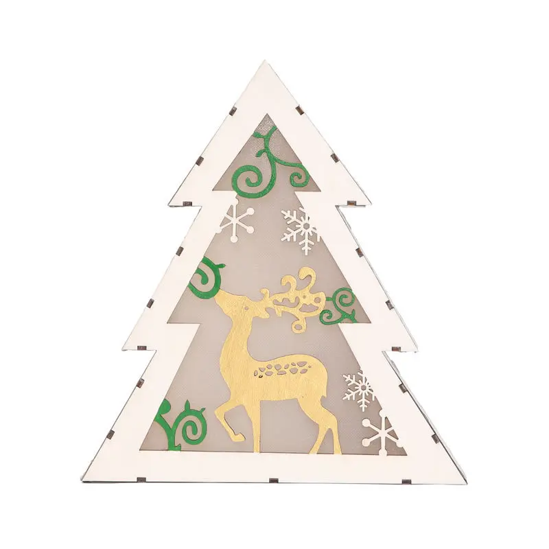 1pc LED Wood Ornament Christmas Tree Shape Wood Light Elk Table Decor Creative Table Round Stars Elk Merry Christmas Household - Цвет: A