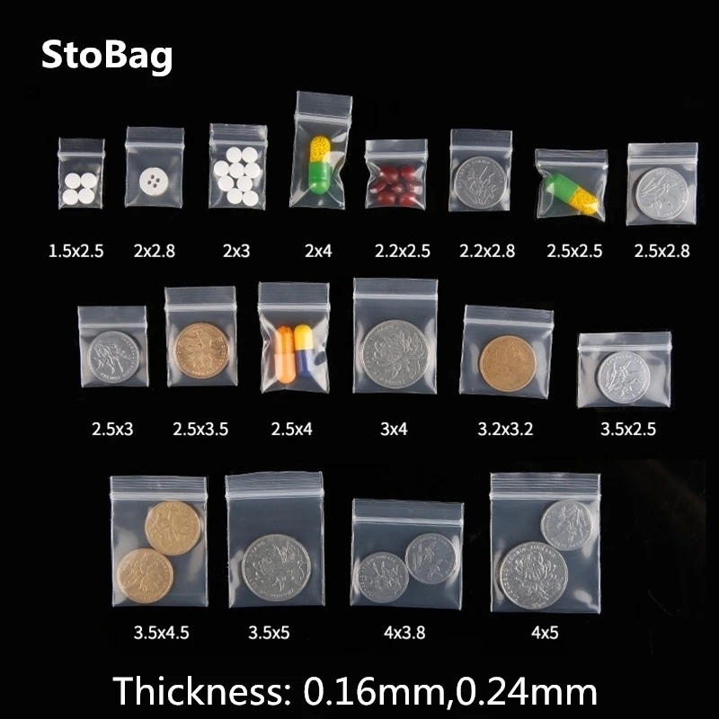thumbnail image 1 of StoBag 100 piezas de bolsas de plástico transparentes mini Ziplock de 0,16 mm/0,24 mm, bolsas de almacenamiento de alambre, embalaje de joyas pequeñas, suministros de herramientas transparentes, 1 of 4