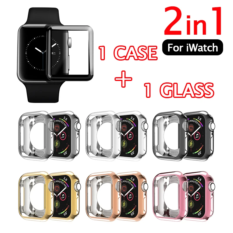 

2in1 Case + Tempered Glass For Apple Watch Series 6 SE 3D Protective Screen Protector Case For iWatch 6 SE 40 44 mm Soft Film
