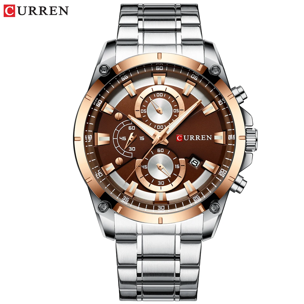 silver coffee Curren Кварцевые часы мужские модные многофункциональные спортивные часы с хронографом мужские деловые часы с датой 8360 с серебряным ремешком - Цвет: silver coffee