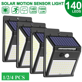 

1/2/4pcs 140 LED Solar Light Outdoors PIR Motion Sensor Wall Light Waterproof Solar Lamp for street wall Garden Decoration Light