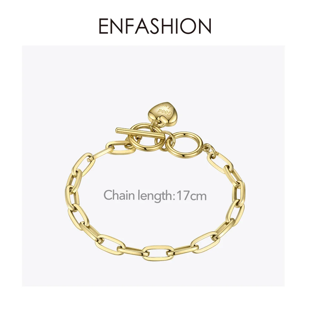 ENFASHION браслет с сердечком на удачу, женские браслеты из нержавеющей стали золотого цвета, модные ювелирные изделия, подарки для друзей, B192045