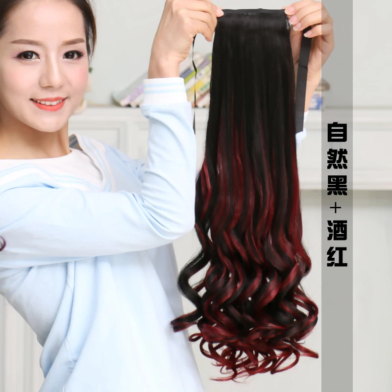 periwig madam long curly hair big wave highlights Bind belt type invisibility gradient ramp reality natural Color Son ponytail - Цвет: 31
