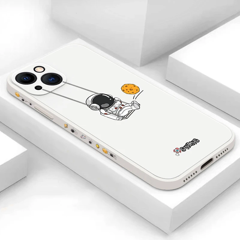 Cute Cartoon Swing Astronaut Silicone Phone Case For iPhone 13 12 11 Pro MAX X XS XR 7 8 Plus SE 2020 Soft TPU Shockproof Cover best iphone 13 pro max case