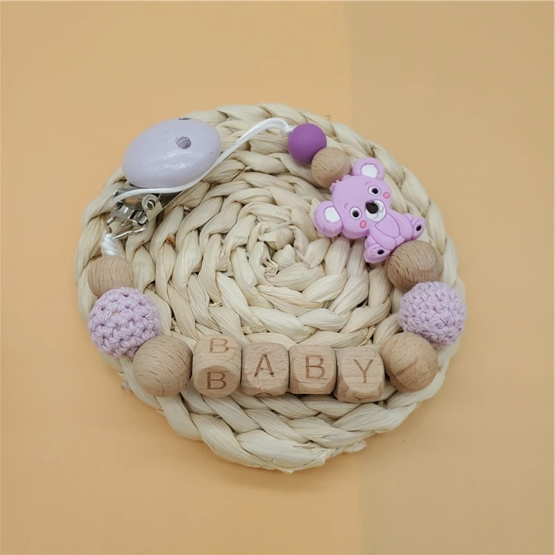 teether chain Персонализированная цепочка для детских сосок, коала, детский прорезыватель, подарок для душа, для новорожденных, пустышка, клипса, BPA бесплатно, для детских сосок, клипса, держатель на цепочке - Цвет: teether chain
