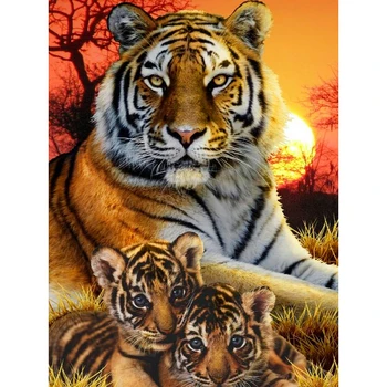 

Diamond Painting Full Diamond Tiger Cross-Stitch DIY Diamond Embroidery Round Diamond Home Wall Decor Painting