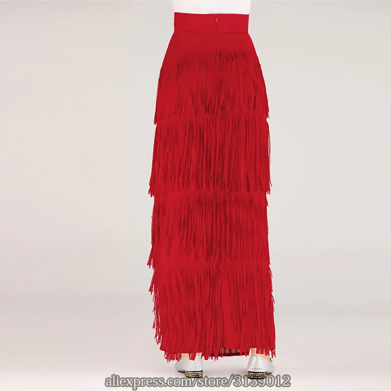 Plus Size Long Pleated Skirt Winter Tassel High Waist Long Skirt Clothing Jupe Longue Femme Ladies Skirts For Women