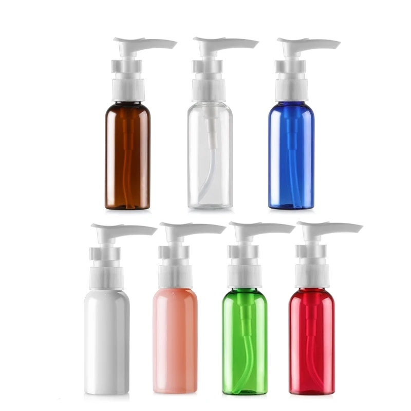 

50 PCS 50 ML Transparent Green Blue Pink Red Lotion Pump Bottle 1.7 OZ Long Mouth Pressure Plastic Empty Container Bank