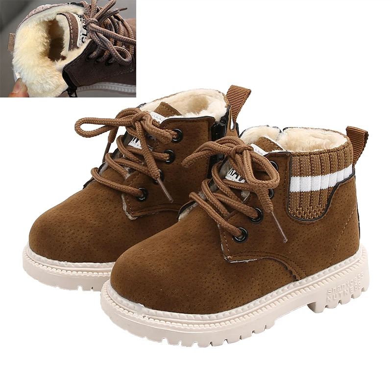 Brown with Fur COZULMA/ботинки для маленьких девочек; обувь для маленьких мальчиков; детская осенне-зимняя обувь; меховые Детские Модные Ботинки martin для девочек; зимние ботинки для мальчиков - Цвет: Brown with Fur