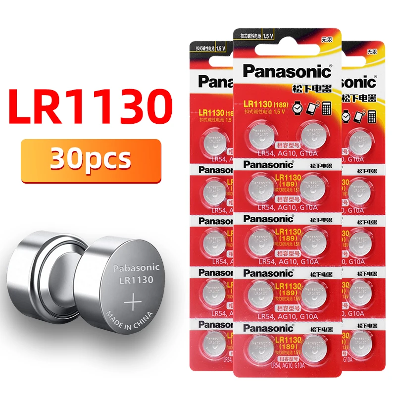 30PCS/lot PANASONIC Original LR1130 189 1.5V Alkaline Batteries AG10 LR54 SR1130W Button Cell Battery 0%Hg for Remote control |