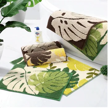 

Soft Jacquard Kitchen Mat Anti Slip Carpet Leaf Design Bathroom Mat And Toilet Absorbent Rugs In The Hallway Floor Carpet