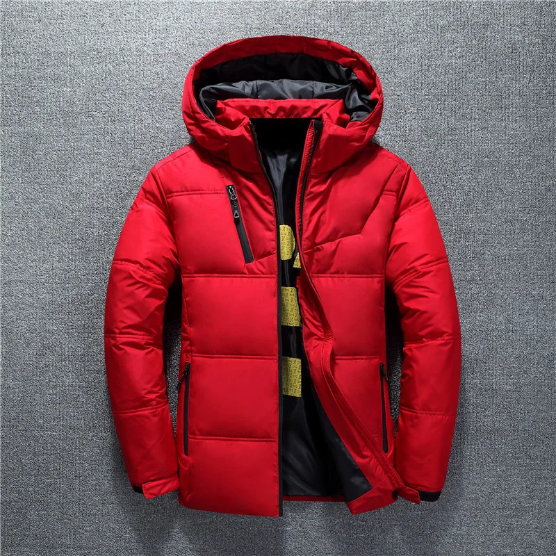 Зимняя мужская куртка, качественное теплое плотное пальто, Зимняя Красная черная парка, Мужская теплая верхняя одежда, модная белая мужская куртка-пуховик на утином пуху