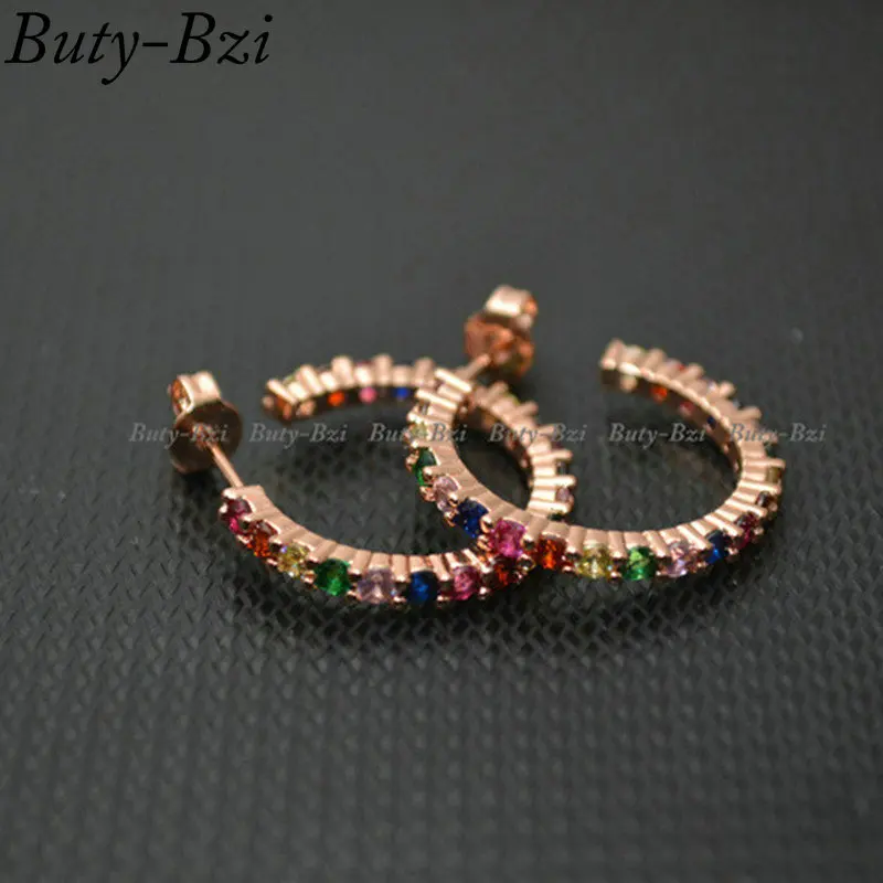 

2019 New Design Inlaid Colorful CZ Beads Thin Plating Metal Romantic Round Earrings Length Adjustable Women Party Jewelry Gift