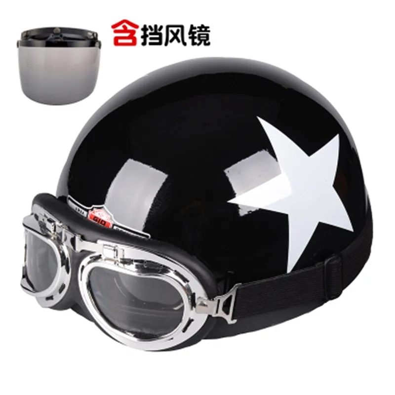 Capacete, Мото шлем мото rcycle шлем половина шлем Электрический мото rcycle анти-УФ милый кожаный шлем мото крест - Цвет: Design 3