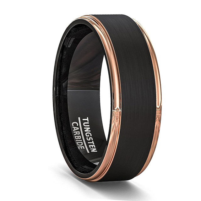 Men's Tungsten Steel Ring Black Surface Brushed Inlay Red Groove Jewelry Engagement Wedding Ring For Men Anniversary Gift