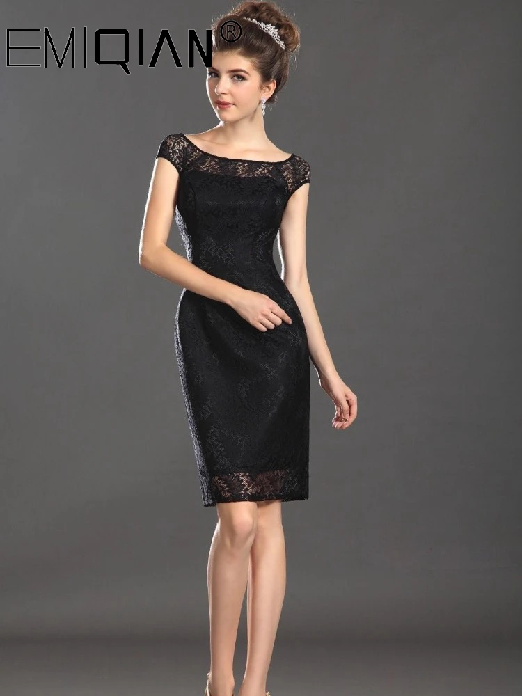 Elegant Cap Sleeve Black Lace Cocktail ...