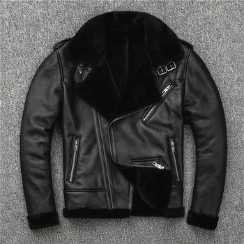 

The New Raw Fur man Lambs Wool Jacket Leather sheepskin Motorcycle Winter Fur big size Coat Lapels Motorcycle Jacket