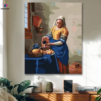 

DIY colorings pictures by numbers with colors The Milkmaid Famous woman picture drawing painting by numbers framed Home