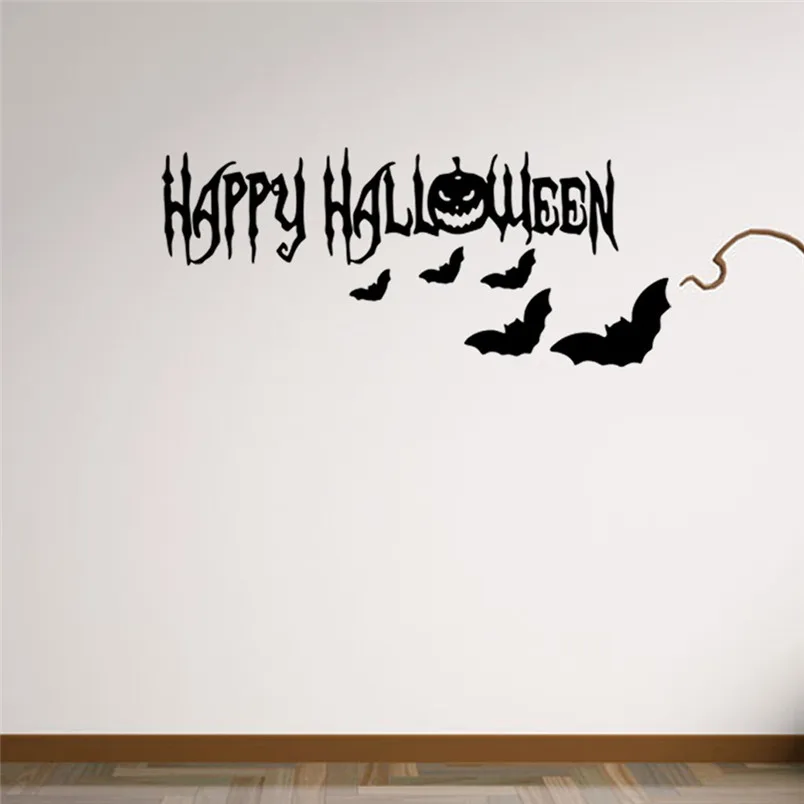 Happy Halloween Wall Decor Sticker Bat Pumpkin Wall Sticker Window Home Decoration Vinilos Decorativos Para Paredes 40JUL3003