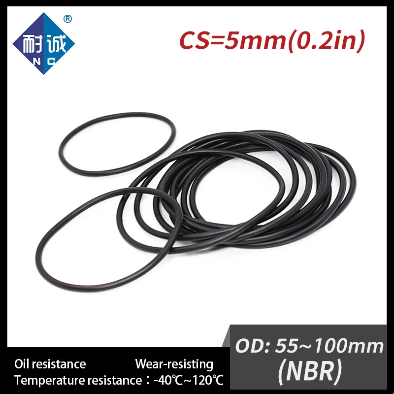 5 шт./лот резиновая черная бутадиен-нитрильный каучук CS5mm OD55/60/65/70/75/80/85/90/95/100 мм уплотнительное кольцо маслостойкий из водонепроницаемого материала