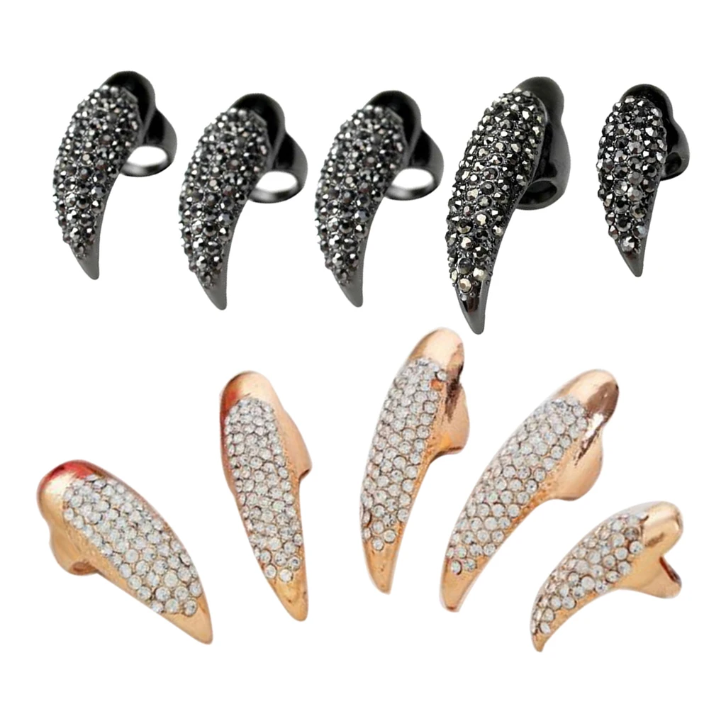 5 Pieces Finger Nail Claw Ring Set Band Wrap Women Hand Jewelry Cosplay Gift