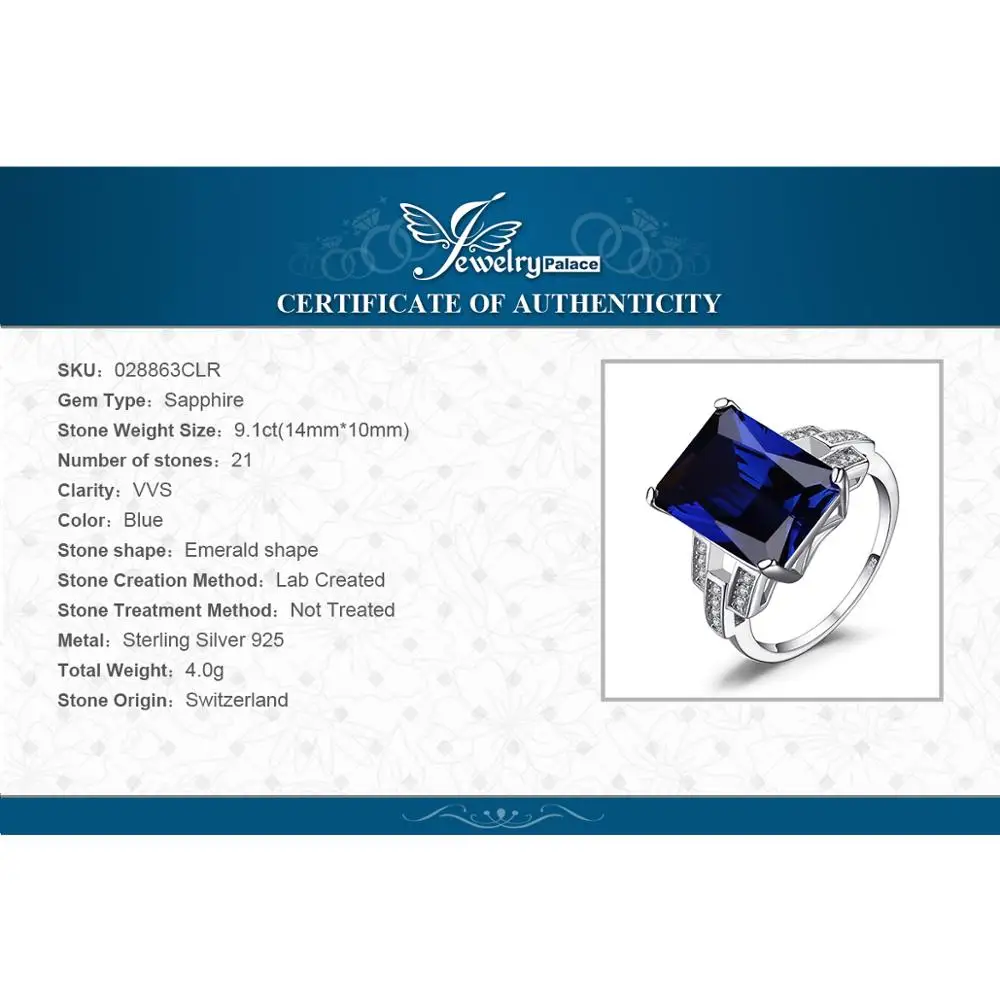 JewelryPalace 9ct созданное кольцо с синим сапфиром 925 пробы Серебряное кольцо для женщин обручальное кольцо серебро 925 драгоценные камни ювелирные изделия