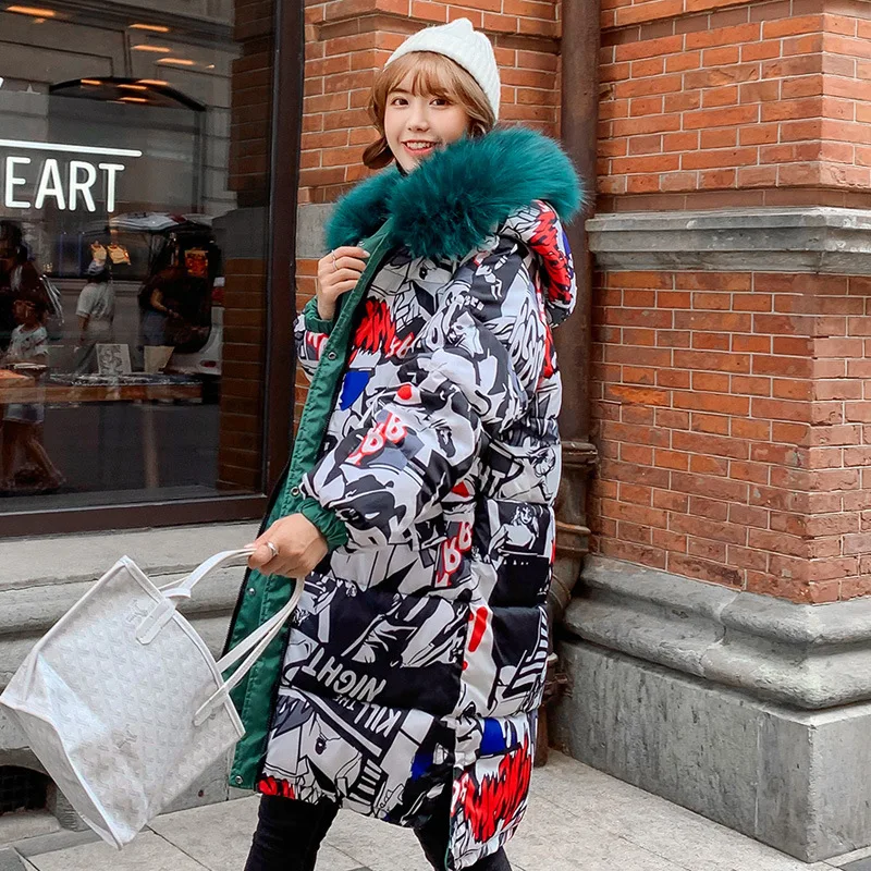 

Printed Reversible Cotton-padded Clothes Women's Mid-length New Style Korean-style Loose And Plus-sized Thick Cotton Coat Winter