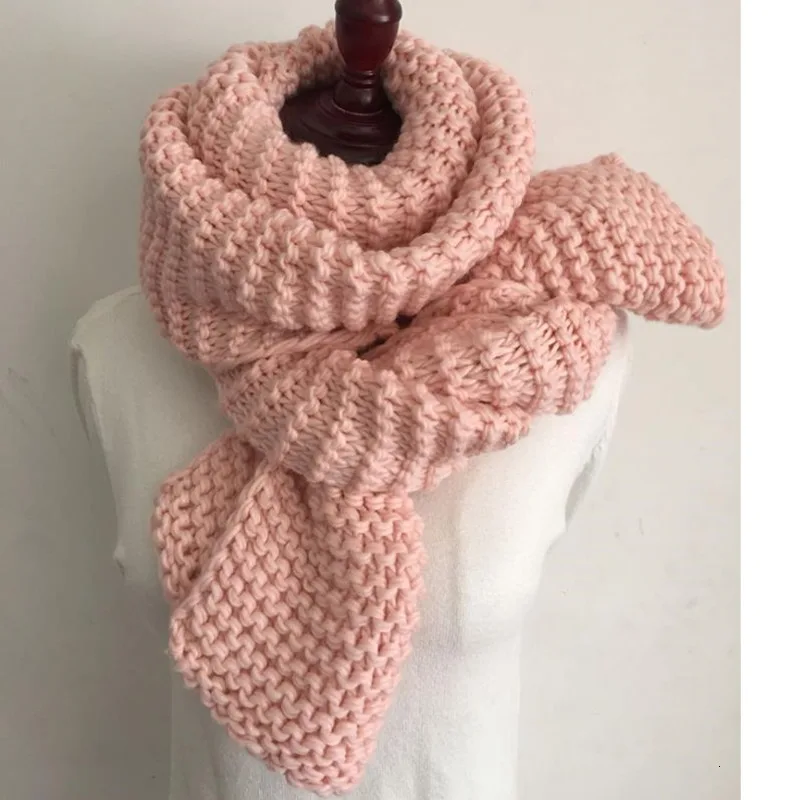 pink Модный женский трикотажный шарф женский зимний толстый теплый вязаный шерстяной длинный шарф Одноцветный студенческий шарф Пашмина - Цвет: pink