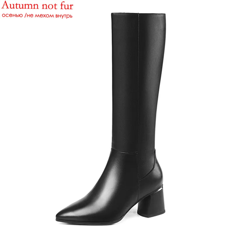black not fur MORAZORA/; большие размеры 33-45; зимние теплые сапоги до колена; модная обувь на высоком каблуке с острым носком; женские сапоги из натуральной кожи - Цвет: black not fur