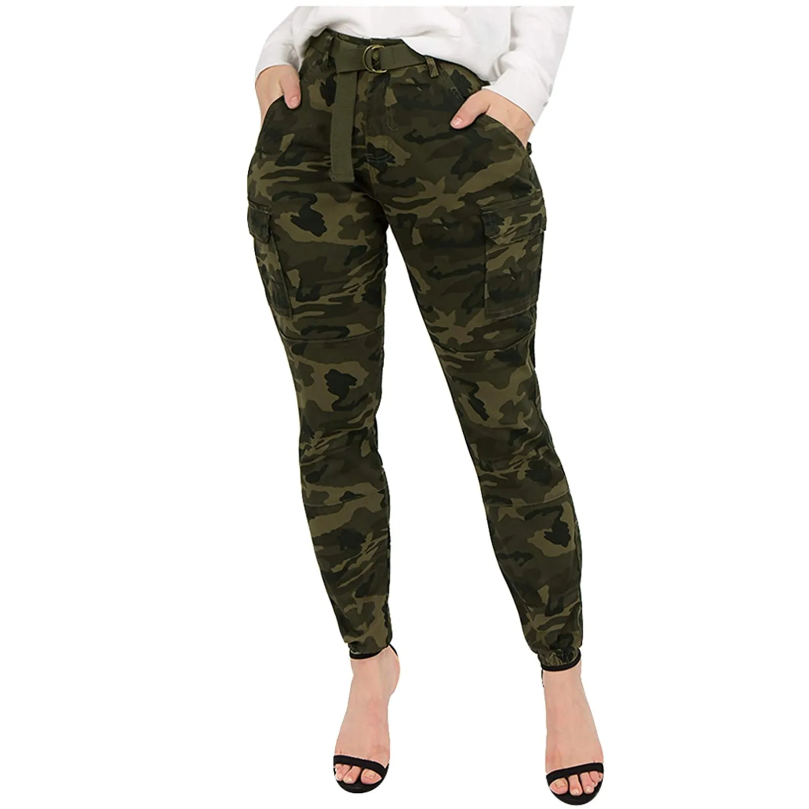High Waist Pants Camouflage Slim Fit Joggers Women Harem Camo Pants Streetwear Punk Black Cargo Pants Women Capris Trousers#g30 2