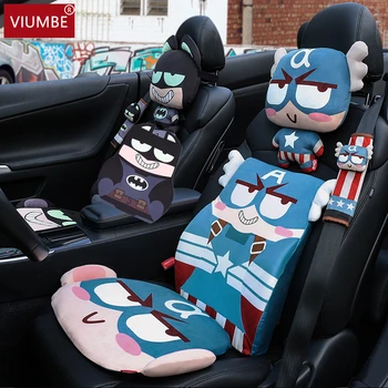 

4pcs/1set cartoon avengers car seat cover headrest pillow lumbar seat belts cover captain batman iron man spider-man
