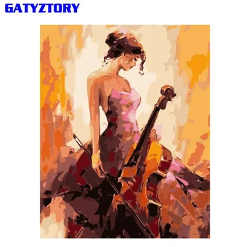 

GATYZTORY Frame Cello Girl Diy Painting By Numbers Kit Modern Wall Art Picture By Numbers Figure Painting For Home Decoration