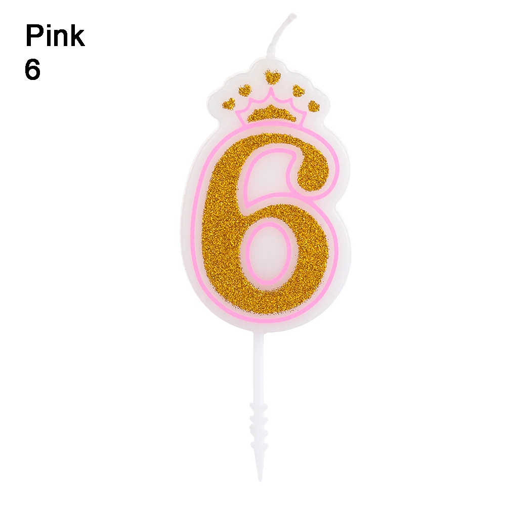 Pink 6 1 шт., креативная корона для торта, свечи с цифрами, топпер для торта, цифровая свеча с днем рождения, украшение для вечеринки, выпечка в подарок, свадебные принадлежности - Цвет: Pink 6