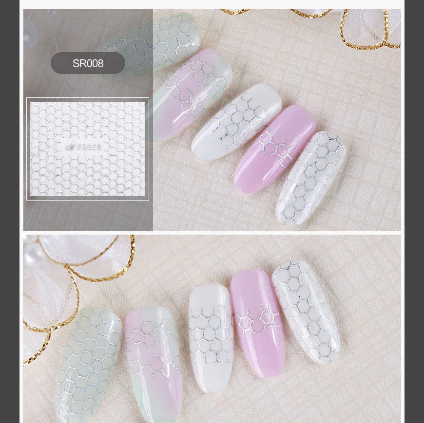 12 вариантов дизайна 3D Смешанные Лазерные серебряные линии волнистые наклейки Дизайн ногтей декоративные наклейки для маникюра ногтей инструмент