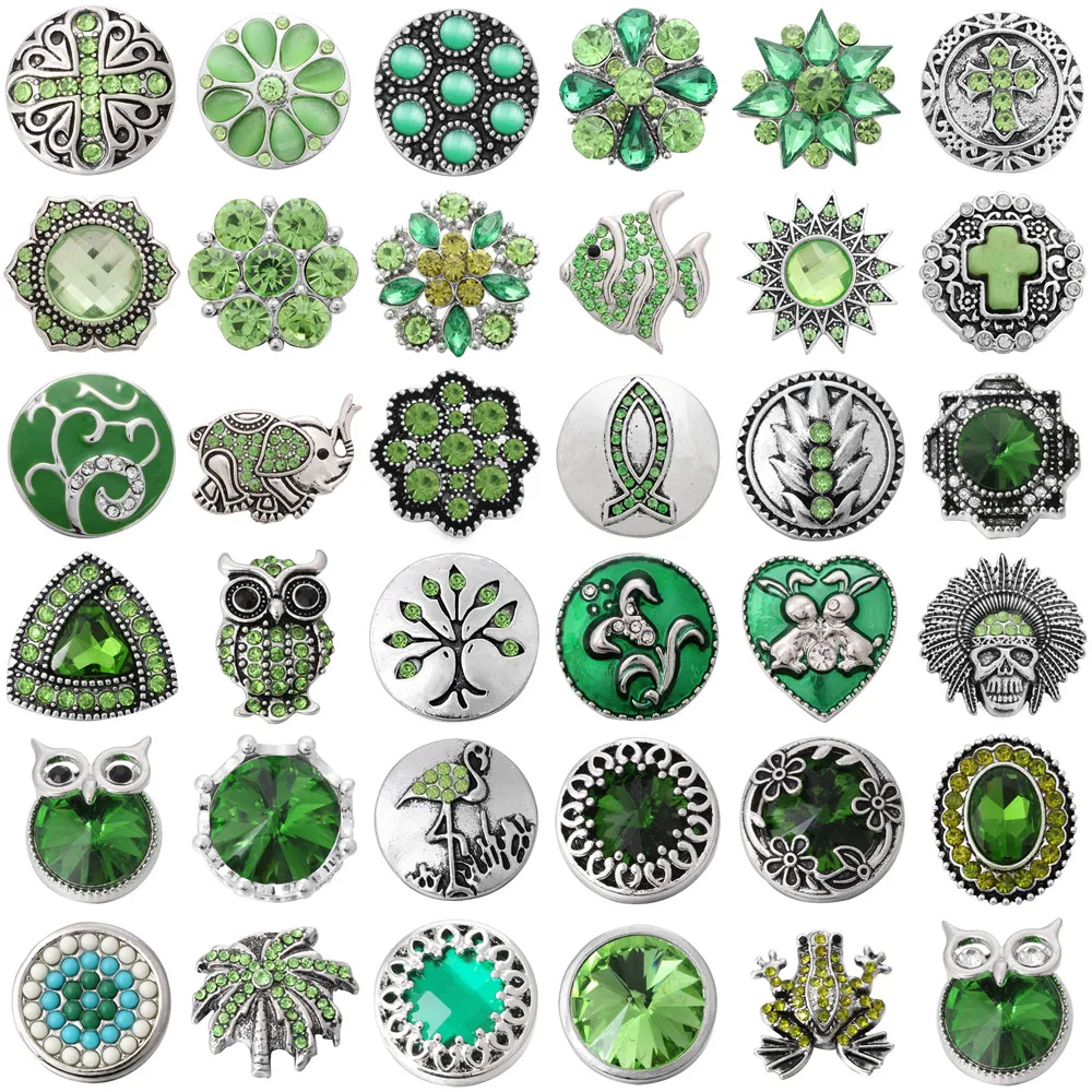 

6pcs/lot reen Snap Jewelry 18mm Metal Snap Buttons Jewelry Rhinestone Snap Buttons Fit 18mm Snap Bracelet Button Jewelry