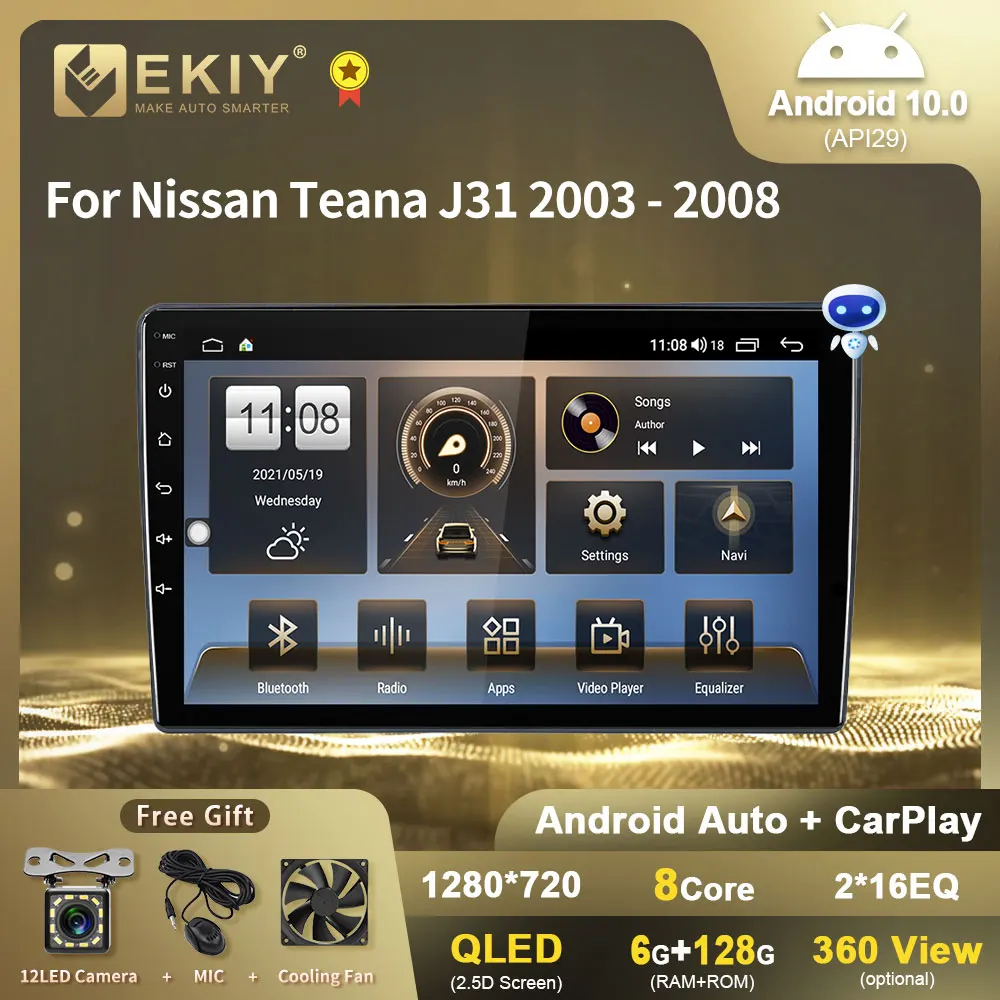 EKIY QLED DSP Android 10 6G + 128G Автомагнитола для Nissan Teana J31 2003-2008 GPS-навигация мультимедийный