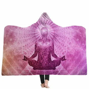 

Mandala Hooded Blanket Pink Elephant Fleece Blankets Winter Warm Sofa Bed Printed Airplane Picnic Adults Wearable Throw