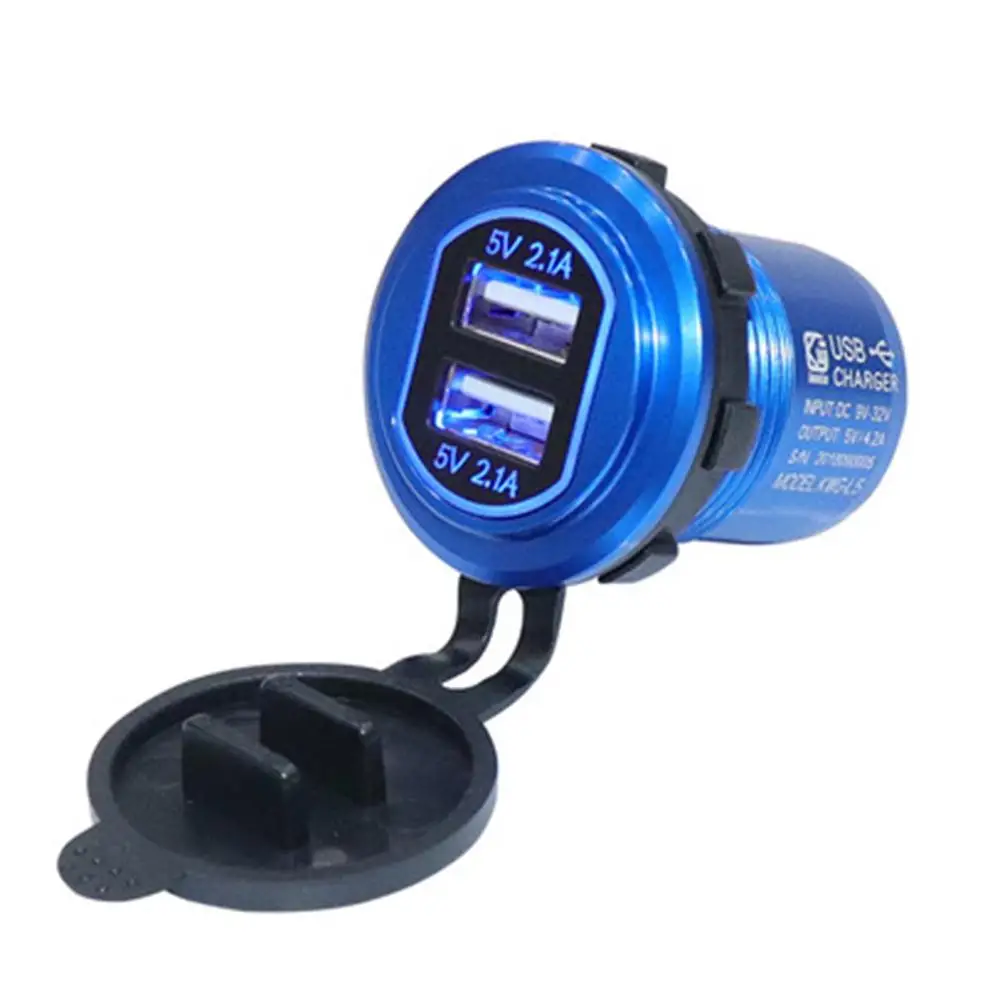 blue Зарядное устройство с двумя usb-разъемами, прикуриватель, водонепроницаемая розетка, 4.2A, быстрая зарядка, светодиодный цифровой дисплей для автомобиля, мотоцикла - Цвет: blue