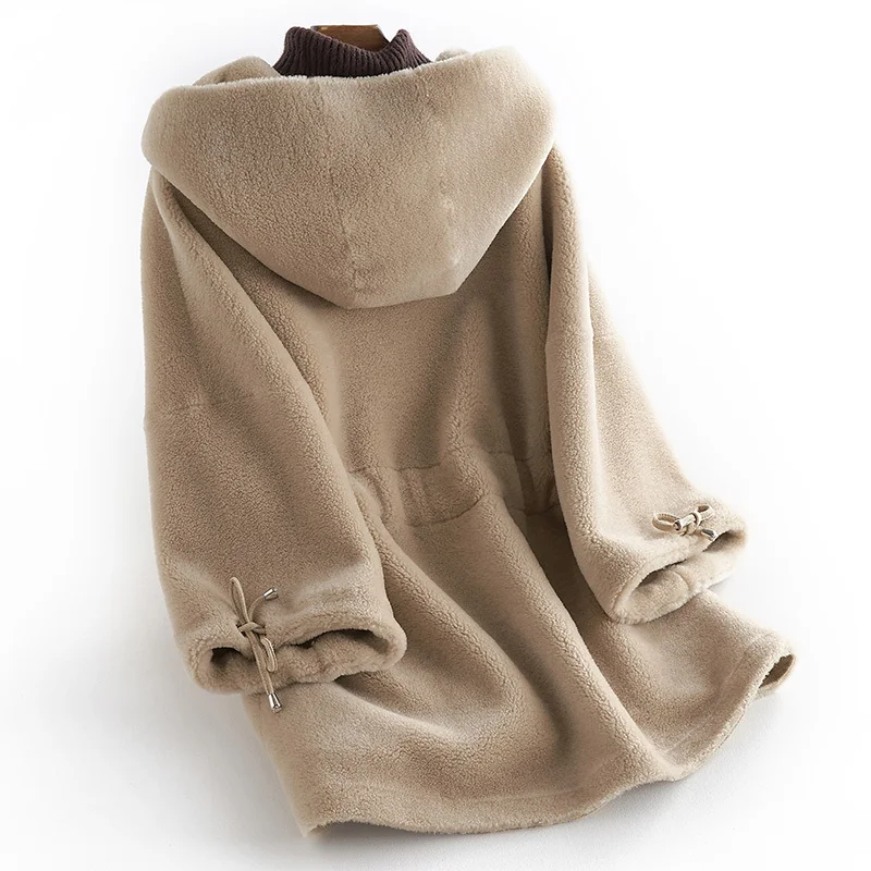 

YUNSUE Real Fur Coat Women 2020 Autumn Winter 100% Wool Jacket Warm Hoody Sheep Shearing Vintage Overcoat Abrigos Mujer LX2506