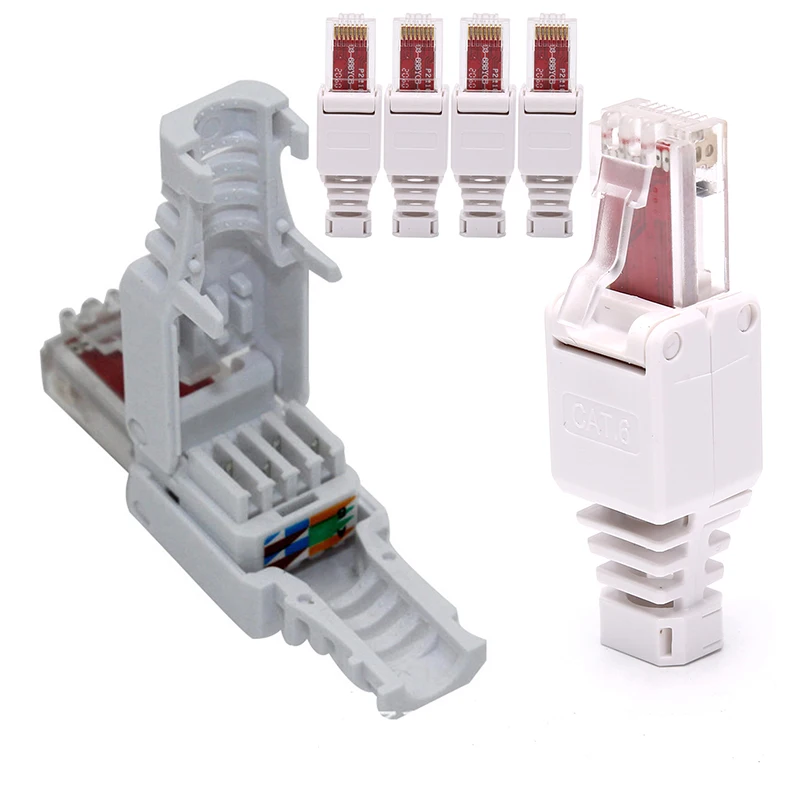 

1Pc High Quality No Crimp Connectors Ethernet Cable Tool-less Crystal Head Plug CAT6 RJ45 Connector