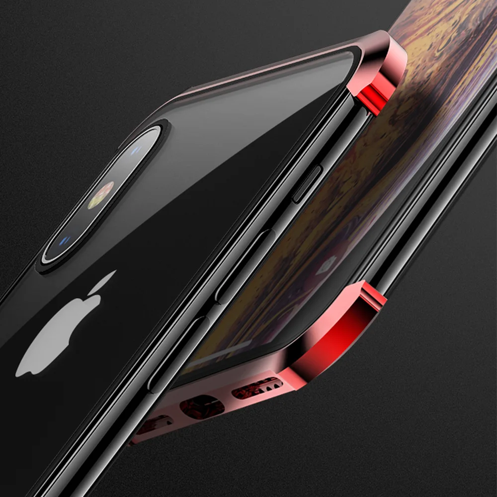 Магнитный чехол для Iphone XR X 7 XS Max металлический адсорбционный закаленное стекло Coque Cover для Iphone 6 7 8 Plus XS протектор экрана