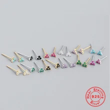 

925 Sterling Silver Three Zircons Stud Earrings for Girl Mini Colorful Crystal Light Luxury All-match Earrings Fashion Jewelry