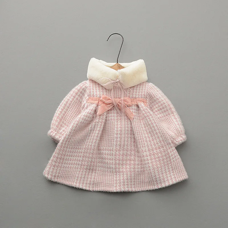 

New Winter Baby Fur Collar Thickened High Waist Baby One Piece Dress Long Children Girls Outwear One Piece Dress Gift Party