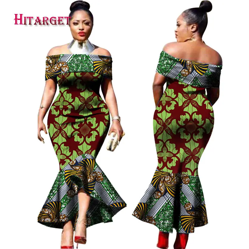Модный дизайн традиционная африканская одежда с принтом Дашики с вырезом лодочкой африканские сексуальные платья русалки для женщин WY2348 - Цвет: 1