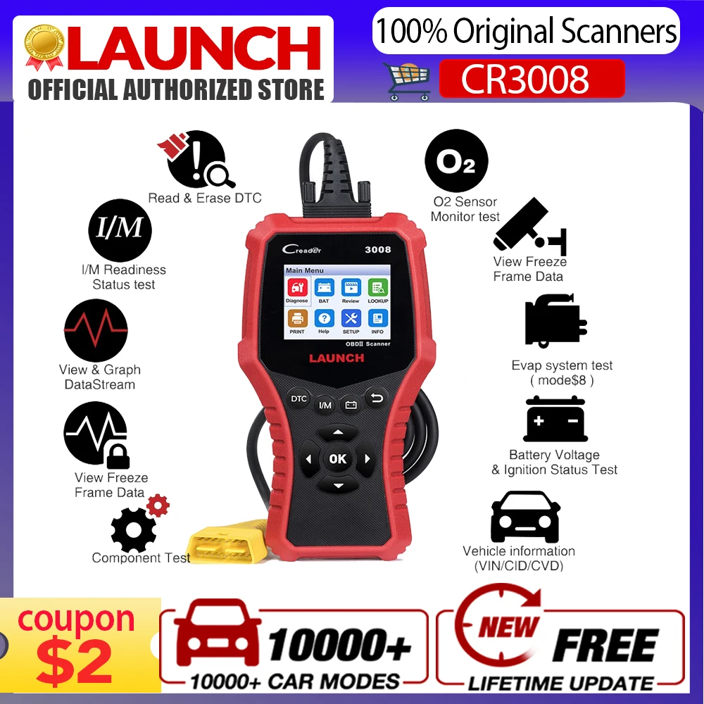 Авто Creader LAUNCH CR3008 OBD2 EOBD Автомобильный сканер кодов ошибок PK NT301 KW850 АВТО OBDII